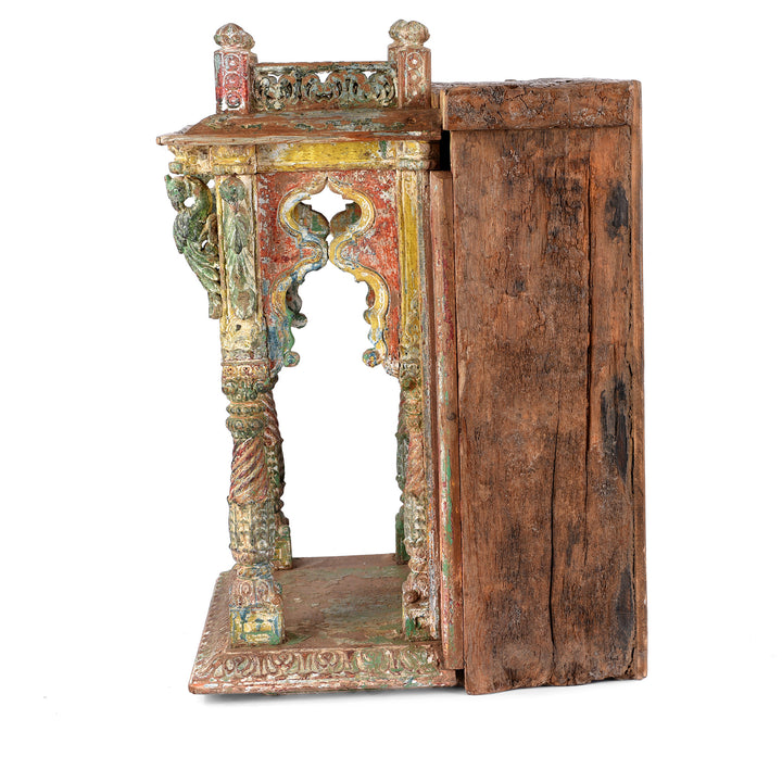 Side View Of Antique Painted Teak House Shrine From Gujarat | indigo Antiques