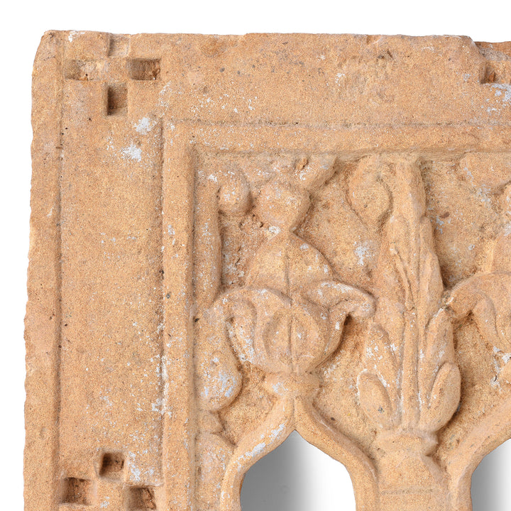 Corner Detail From Antique 3 Way Stone Lamp Niche From Jaisalmer | Indigo Antiques