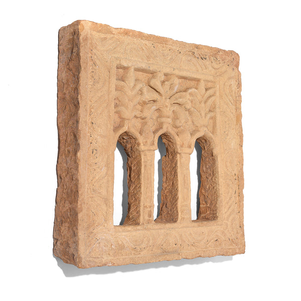 Painted 3 Way Stone Lamp Niche From Jaisalmer - 19th Century
