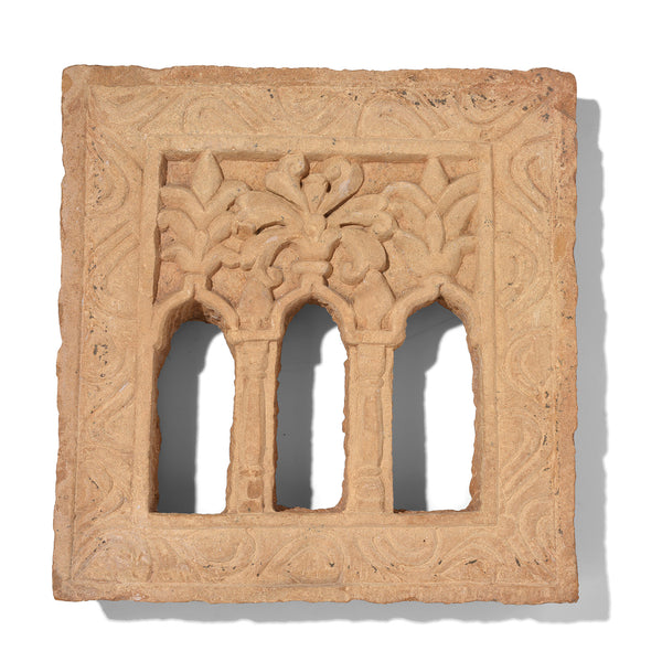 Painted 3 Way Stone Lamp Niche From Jaisalmer - 19th Century