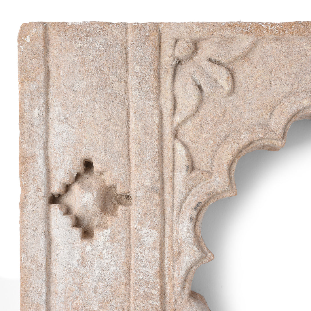 Top Corner Detail From Antique Carved Stone Lamp Niche From Rajasthan | Indigo Antiques
