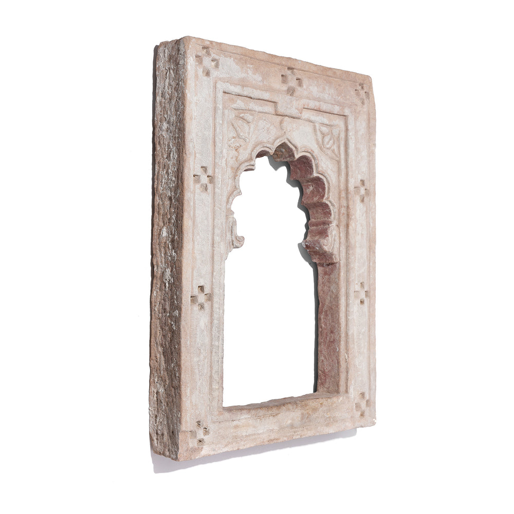 Angled View Of Carved Stone Lamp Niche From Rajasthan - 18th Century | Indigo Antiques