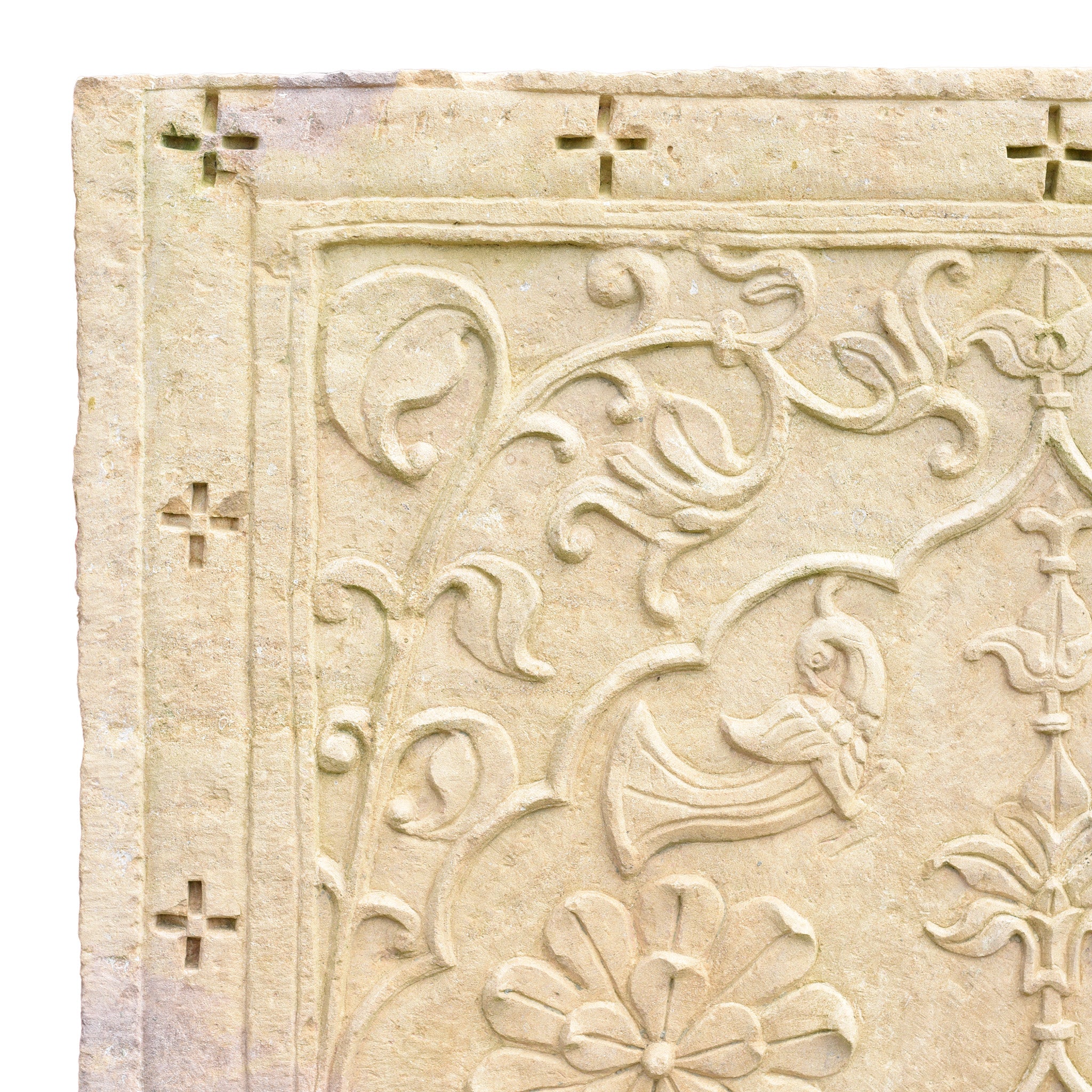 Corner Detail From Antique Carved Stone Window Jharokha Panel From Jaisalmer | Indigo Antiques