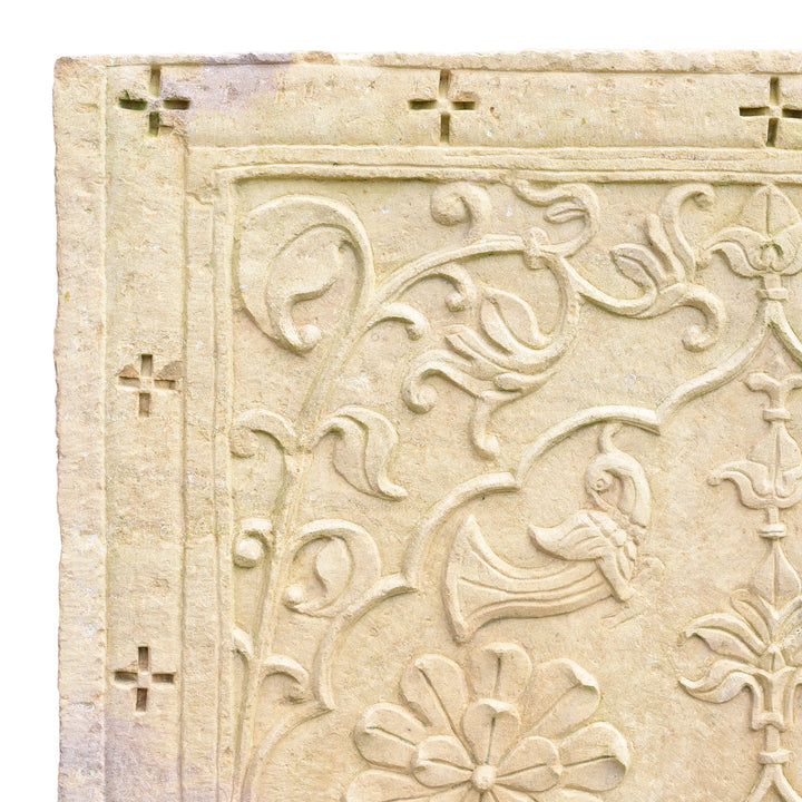 Corner Detail From Antique Carved Stone Window Jharokha Panel From Jaisalmer | Indigo Antiques