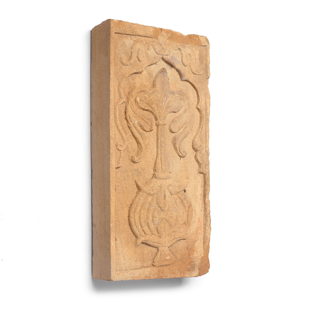 Angled View Of Antique Carved Mughal Stone Panel From Rajasthan - 19th Century | Indigo Antiques