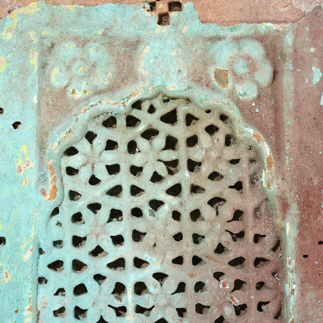 Detail From Antique Painted Stone Jali Panel From Rajasthan | Indigo Antiques