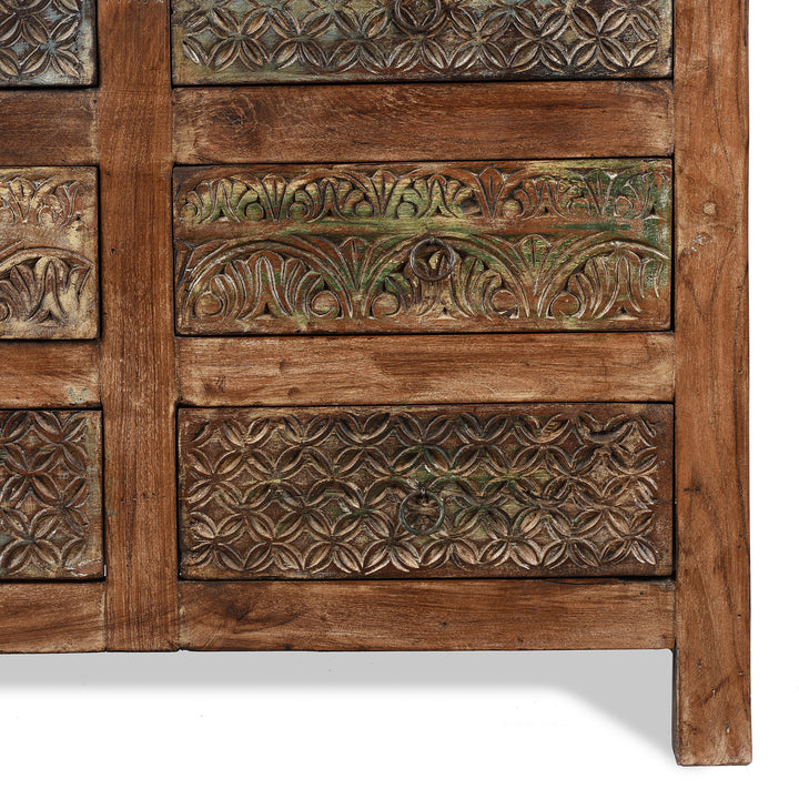 Leg Detail From Carved Chest Of 10 Drawers Made From Reclaimed Teak | Indigo Antiques