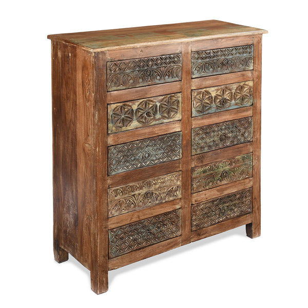 Painted Chest Of 10 Drawers Made From Reclaimed Teak
