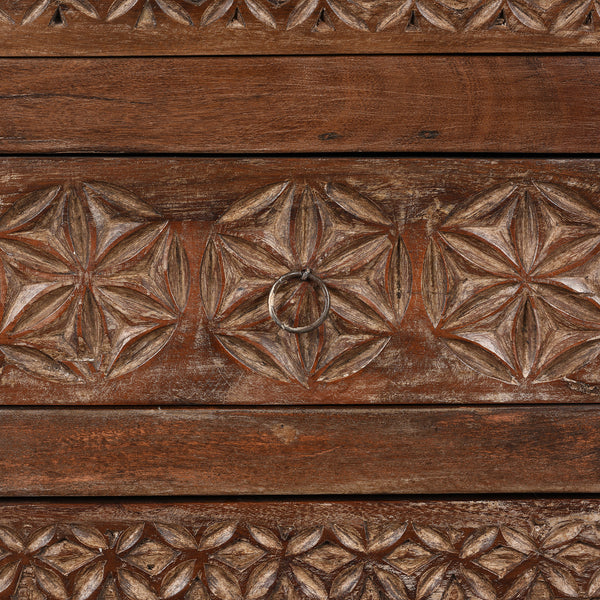 Carved Chest Of 10 Drawers Made From Reclaimed Teak