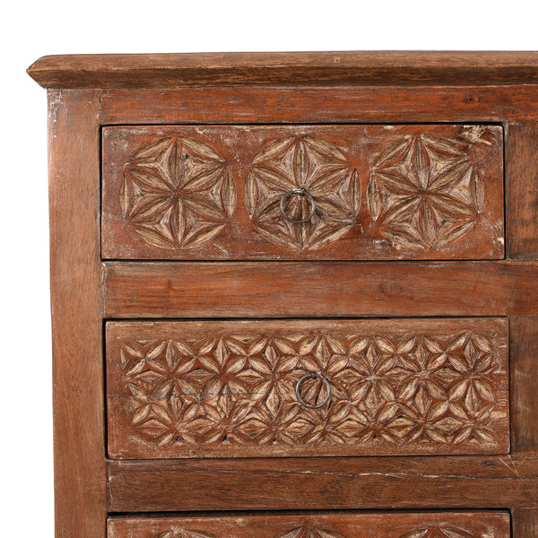 Carved Chest Of 10 Drawers Made From Reclaimed Teak