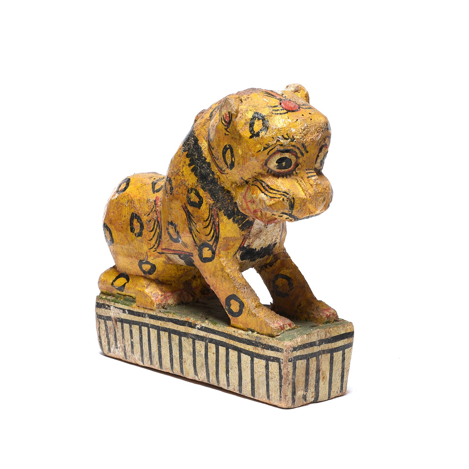 Angled View Of Vintage Old Painted Leopard From Orissa | Indigo Antiques