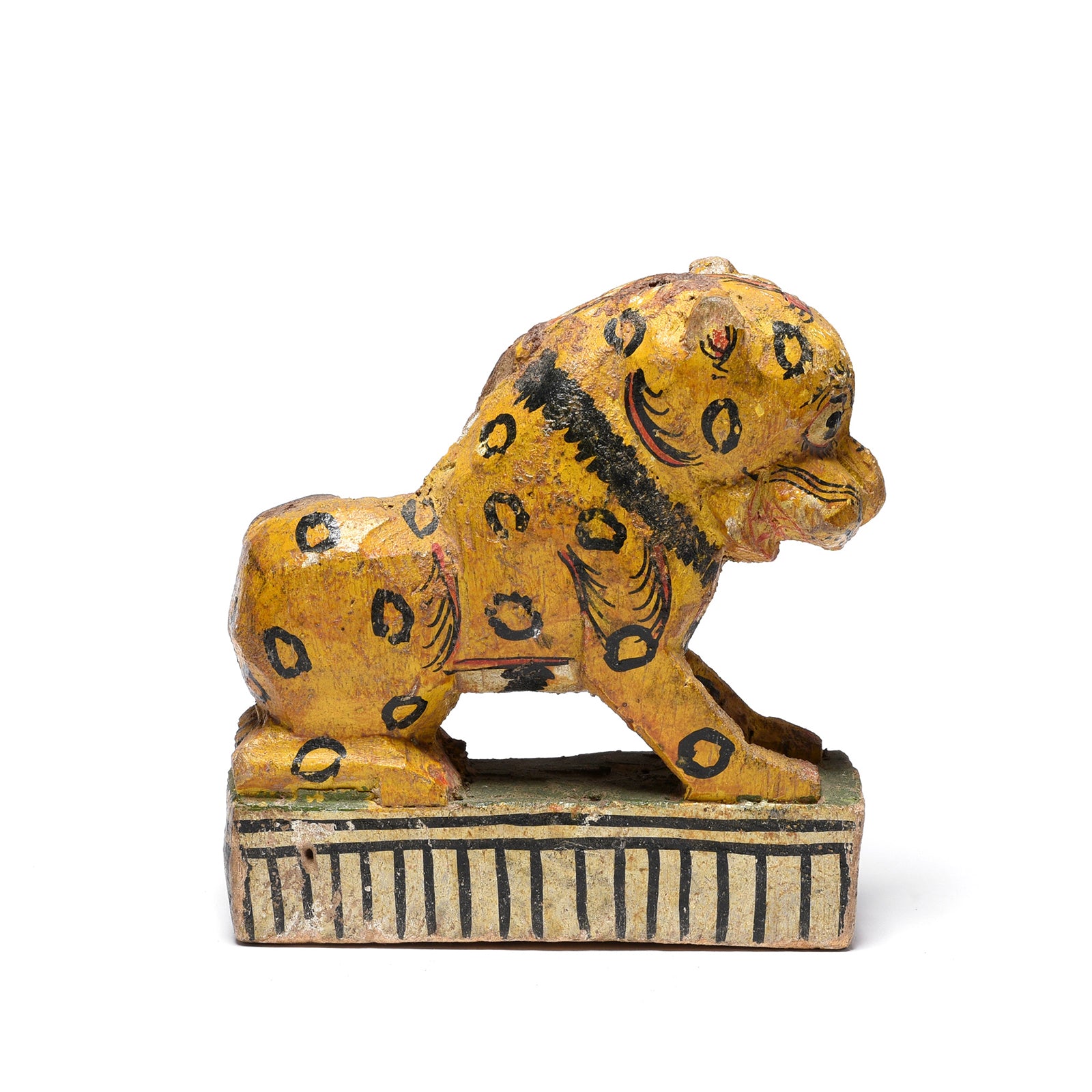 Angled View Of Vintage Old Painted Leopard From Orissa | Indigo Antiques
