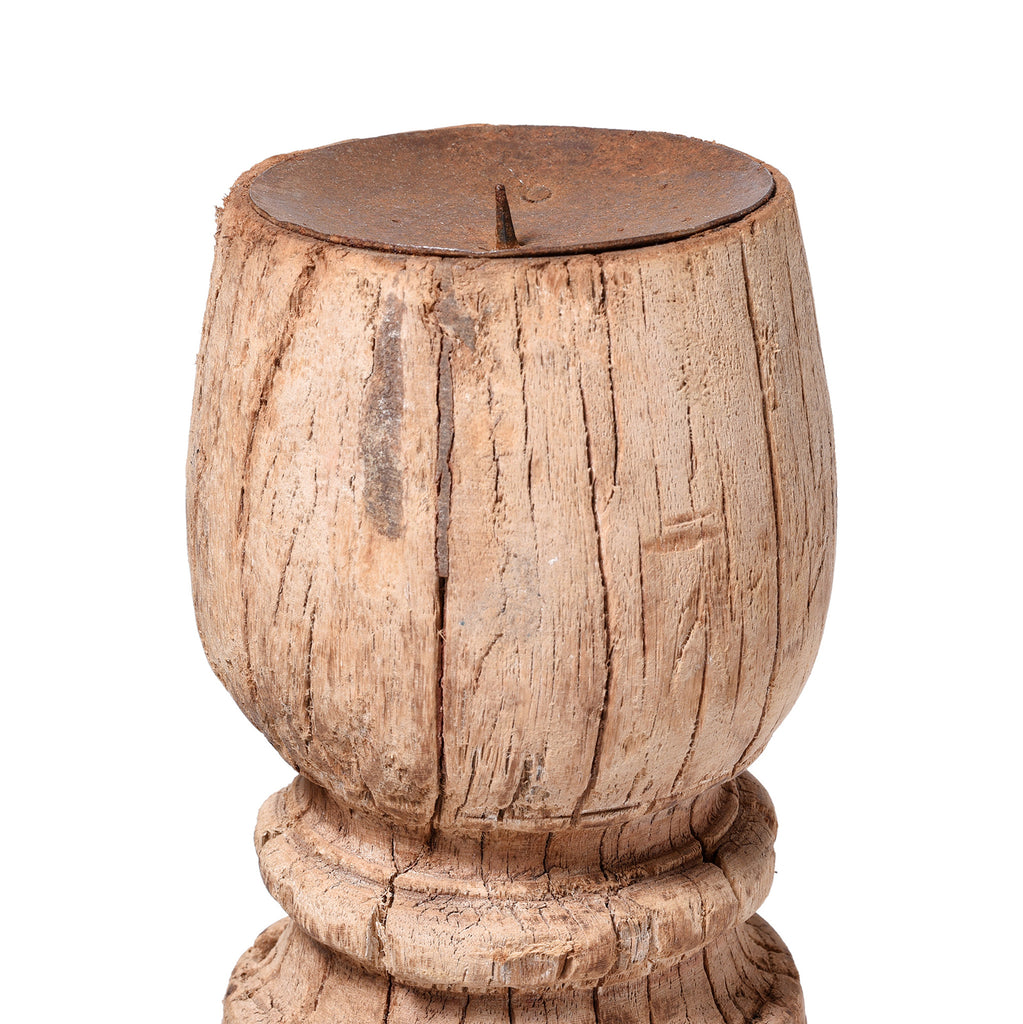 Carved Teak Candlestick Made From An Old Takhat Leg