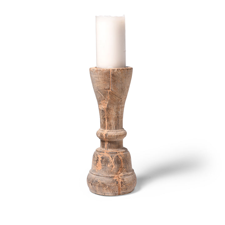 Carved Teak Candlestick Made From An Old Takhat Legs | Indigo Antiques