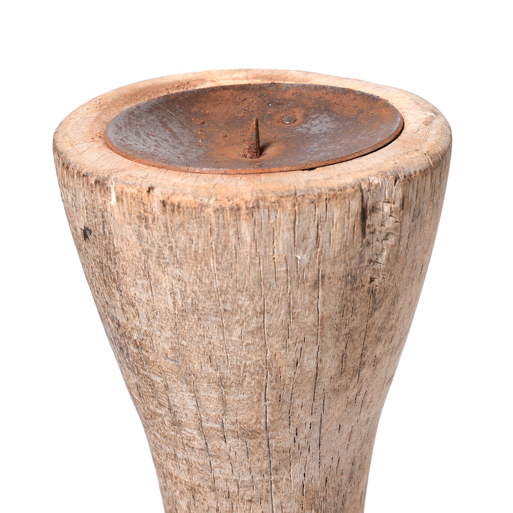Top View Of Carved Teak Candlestick Made From An Old Takhat Legs | Indigo Antiques