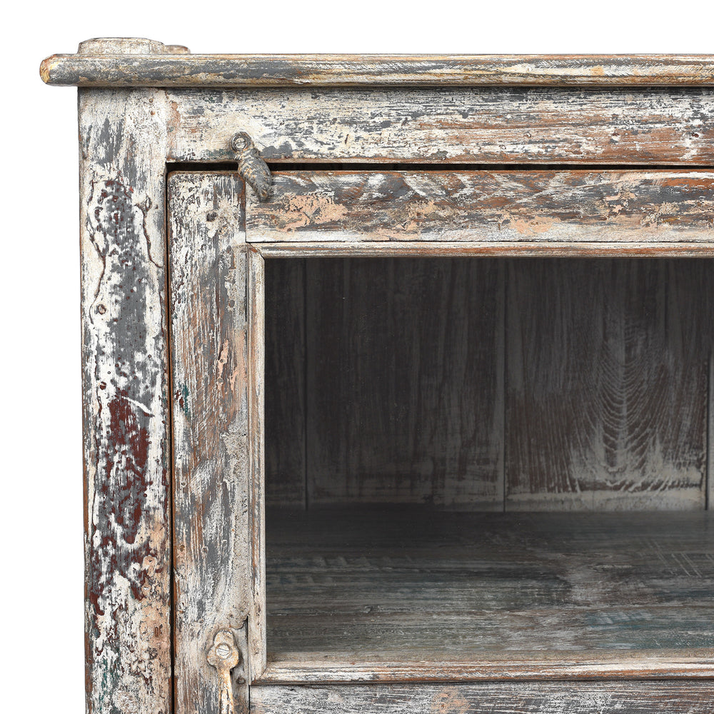Corner Detail From Vintage Indian Painted Glazed Display Cabinet - Ca 1920 | Indigo Antiques