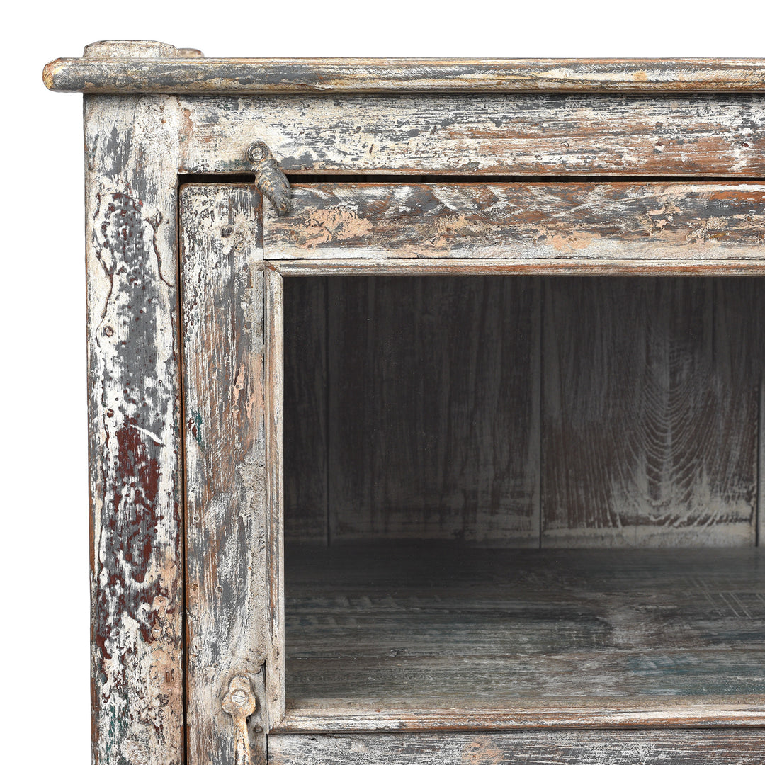 Corner Detail From Vintage Indian Painted Glazed Display Cabinet - Ca 1920 | Indigo Antiques