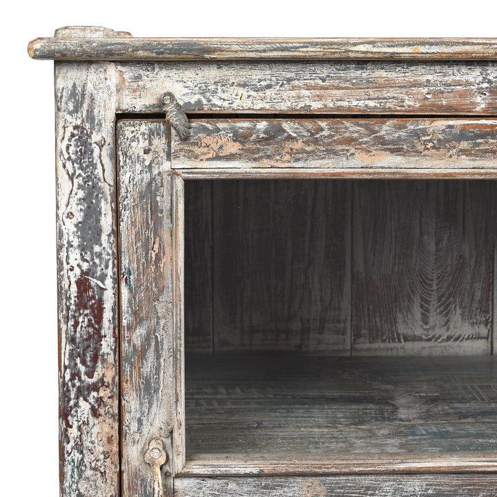 Corner Detail From Vintage Indian Painted Glazed Display Cabinet - Ca 1920 | Indigo Antiques
