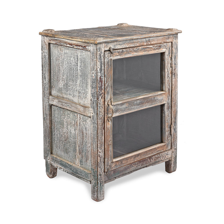 Angled View Of Vintage Indian Painted Glazed Display Cabinet - Ca 1920 | Indigo Antiques