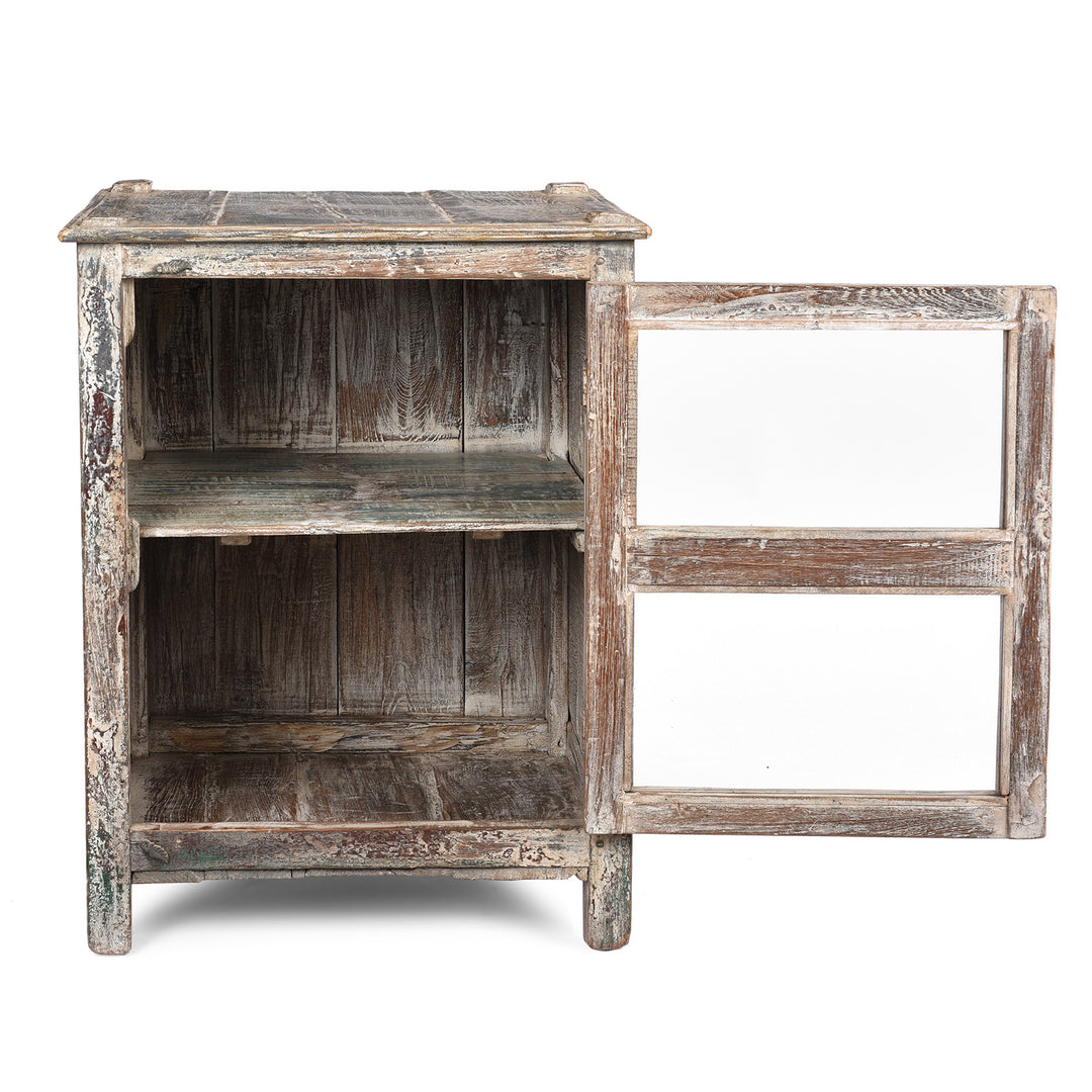 Open Doors View Of Vintage Indian Painted Glazed Display Cabinet - Ca 1920 | Indigo Antiques