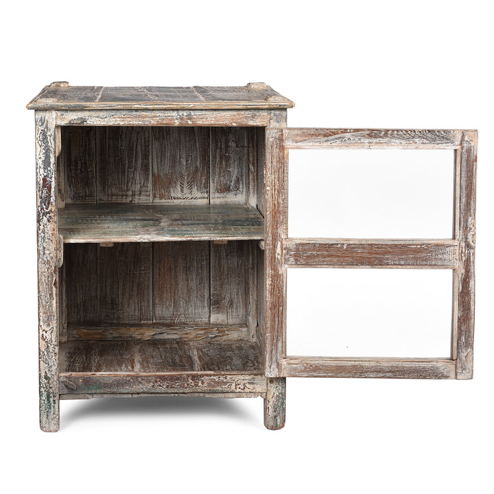 Open Doors View Of Vintage Indian Painted Glazed Display Cabinet - Ca 1920 | Indigo Antiques