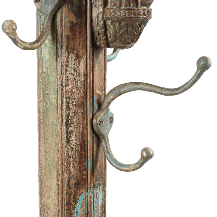 Hook Detail From Antique Teak Indian Coat Stand Made From A Carved Pillar - 19th Century | Indigo Antiques