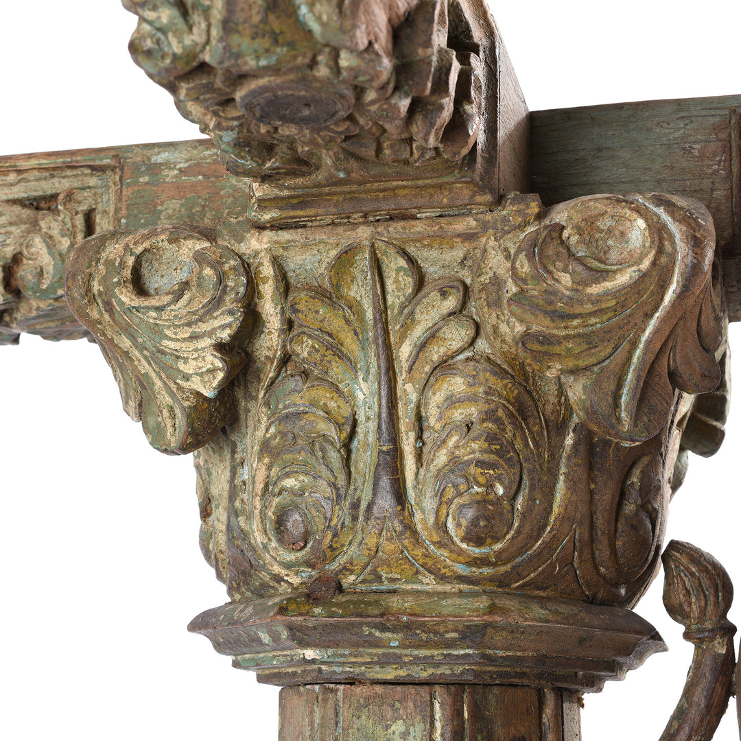 Carving Detail From Antique Teak Indian Coat Stand Made From A Carved Pillar - 19th Century | Indigo Antiques