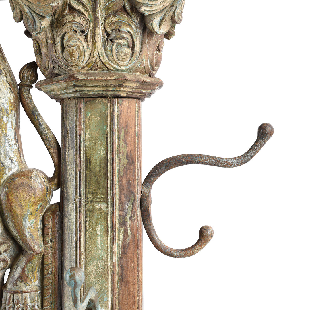 Hook Detail From Antique Teak Indian Coat Stand Made From A Carved Pillar - 19th Century | Indigo Antiques