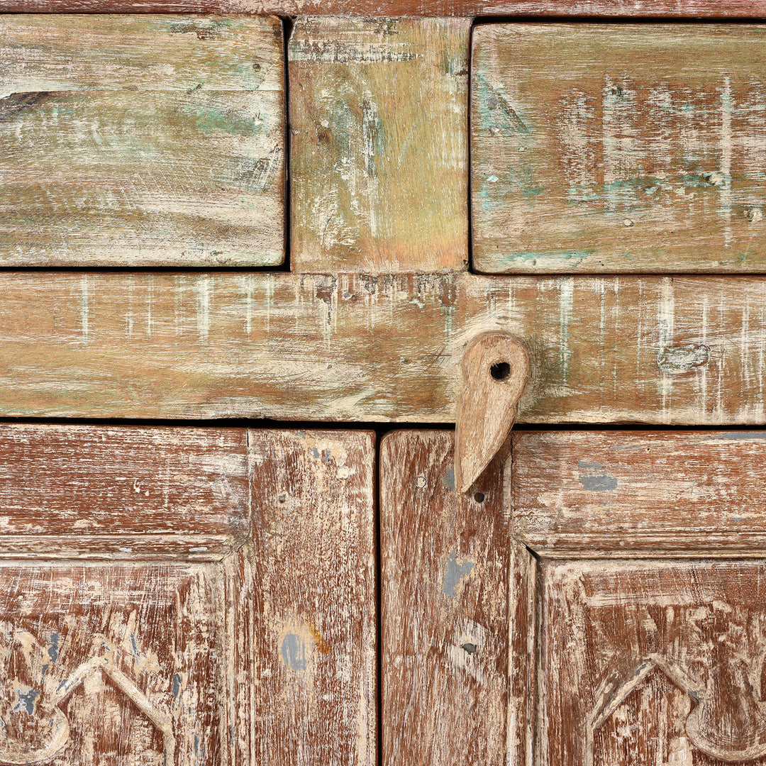 Latch Detail From  Reclaimed Teak Side Cabinet With Painted Finish | Indigo Antiques