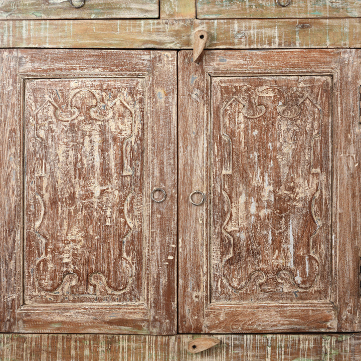 Doors Detail From Reclaimed Teak Side Cabinet With Painted Finish | Indigo Antiques