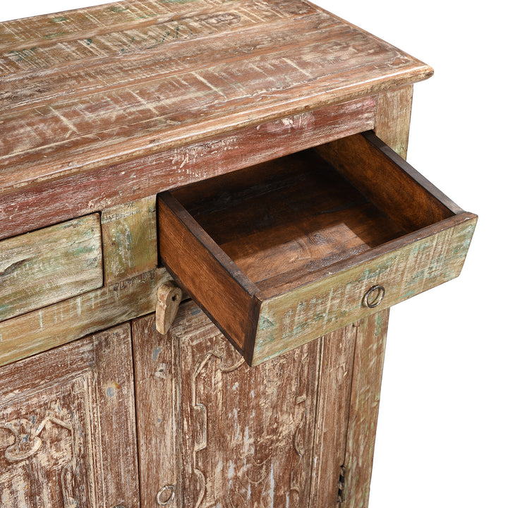Drawer Detail From Reclaimed Teak Side Cabinet With Painted Finish | Indigo Antiques
