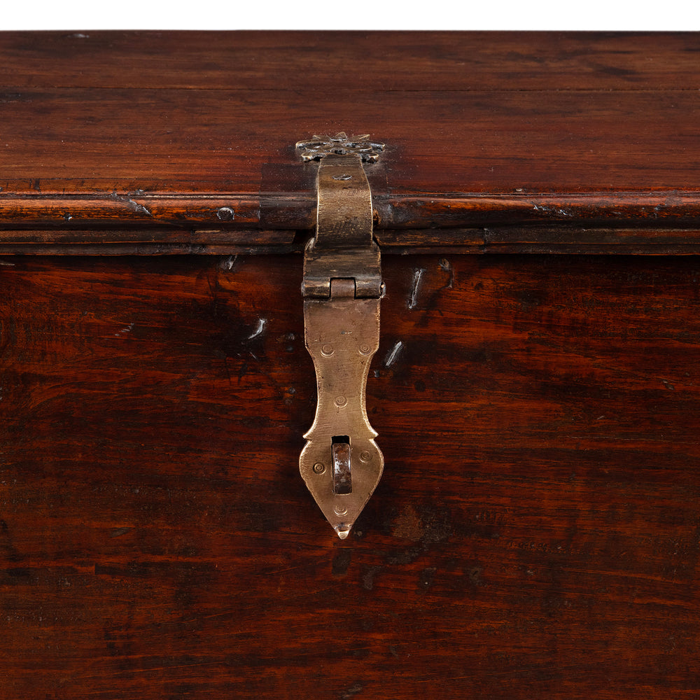 Brass hasp detail an Antique Indian brass bound Rosewood Chest | Indigo Antiques