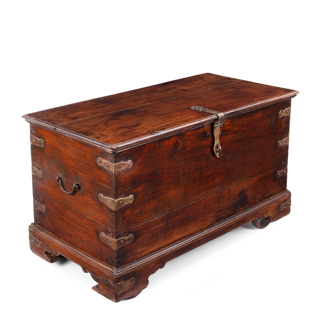 Angled VIew Of Antique Indian Iron Bound Rosewood Chest | Indigo Antiques