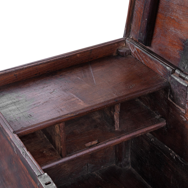 Compartment detail From Antique Indian Iron Bound Rosewood Chest | Indigo Antiques