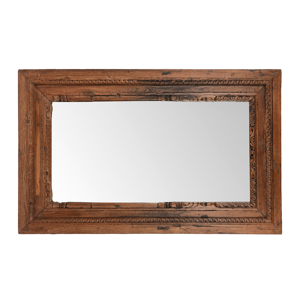 Landscape View Of Antique Carved Teak Indian Window Mirror | Indigo Antiques