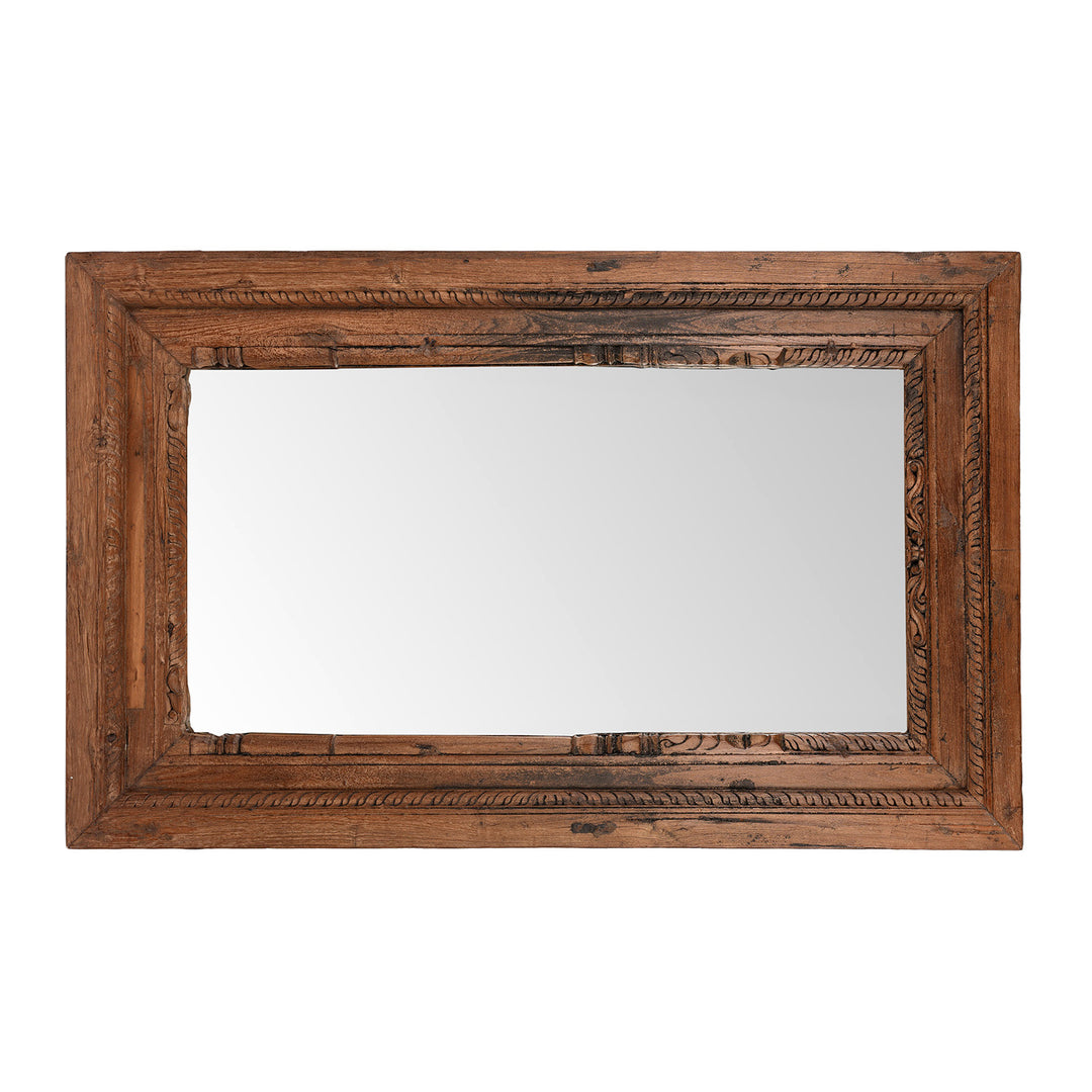 Landscape View Of Antique Carved Teak Indian Window Mirror | Indigo Antiques
