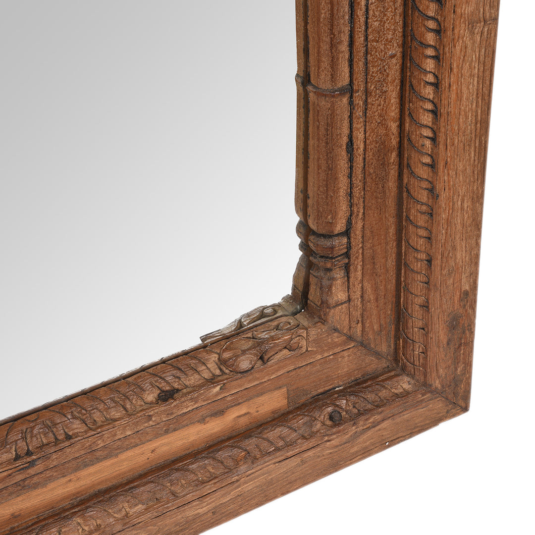 Corner Carving Detail From Antique Carved Teak Indian Window Mirror | Indigo Antiques