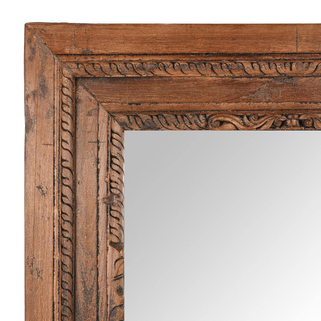 Corner Carving Detail From Antique Carved Teak Indian Window Mirror | Indigo Antiques