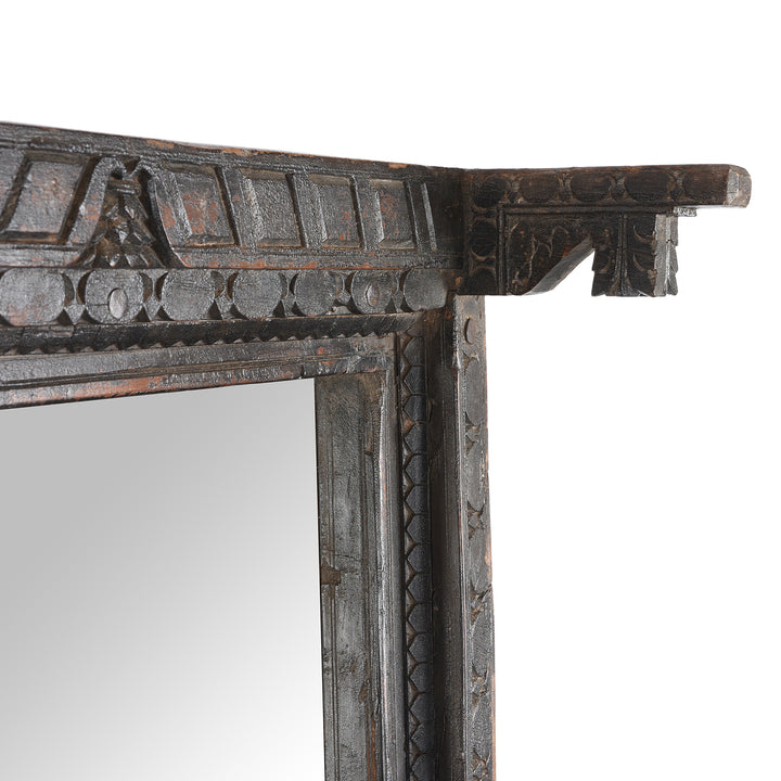 Detail From Antique Carved Teak Door Mirror From Nagaur - 19th Century | Indigo Antiques