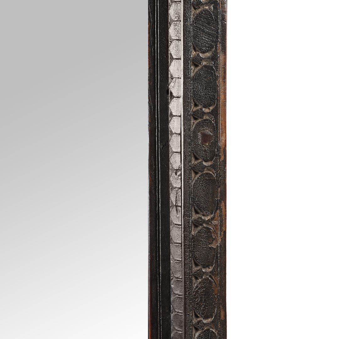 Carving Detail From Antique Carved Teak Door Mirror From Nagaur - 19th Century | Indigo Antiques