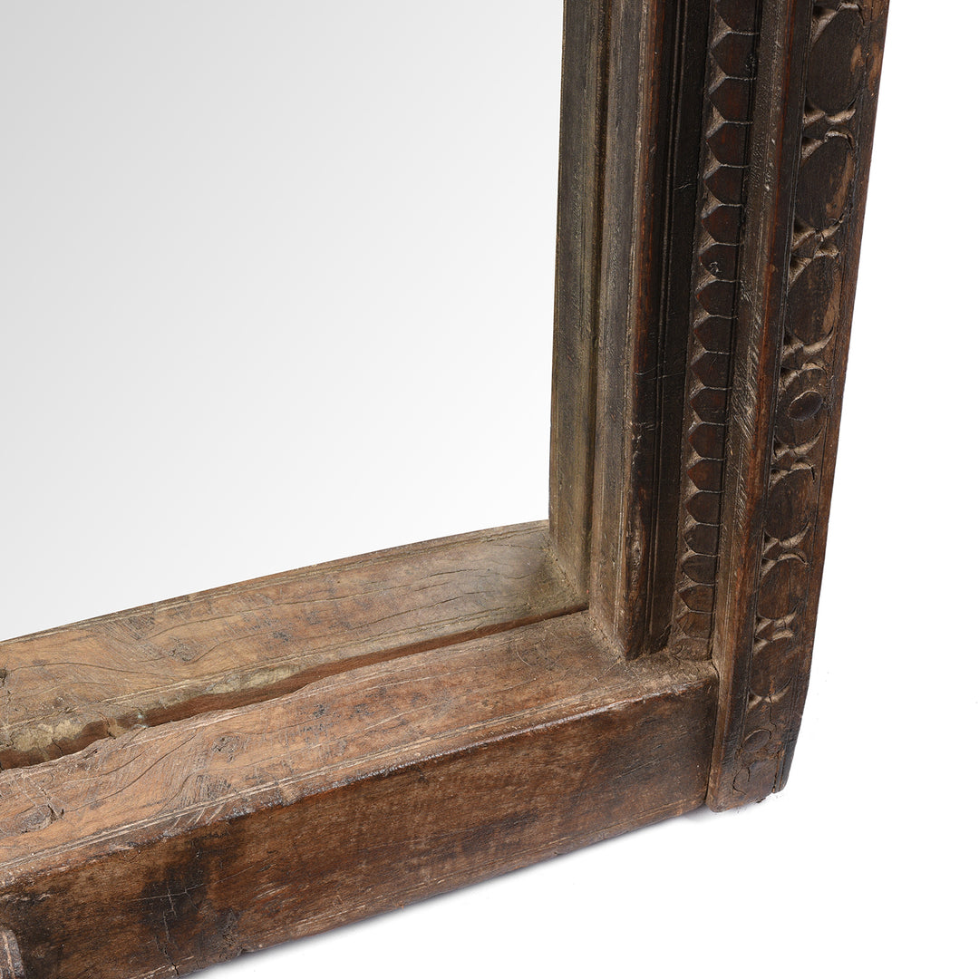 Corner Detail From Antique Carved Teak Door Mirror From Nagaur - 19th Century | Indigo Antiques