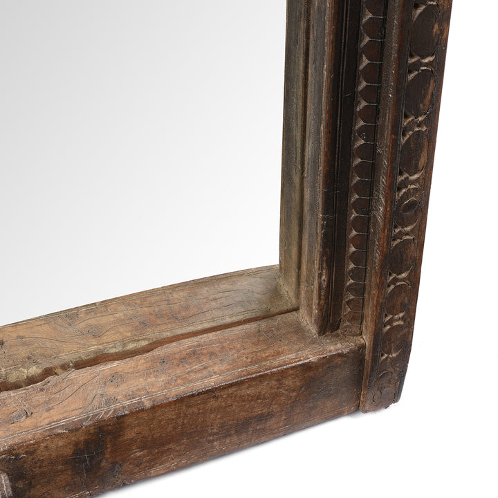 Corner Detail From Antique Carved Teak Door Mirror From Nagaur - 19th Century | Indigo Antiques
