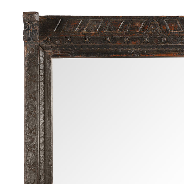 Corner Detail From Antique Carved Teak Door Mirror From Nagaur - 19th Century | Indigo Antiques