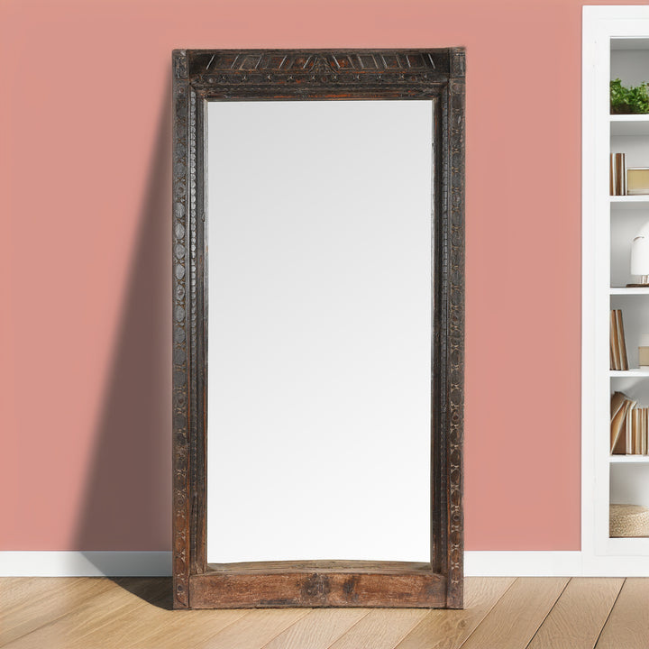 Antique Carved Indian Door Mirror From Nagaur - 19th Century | Indigo Antiques