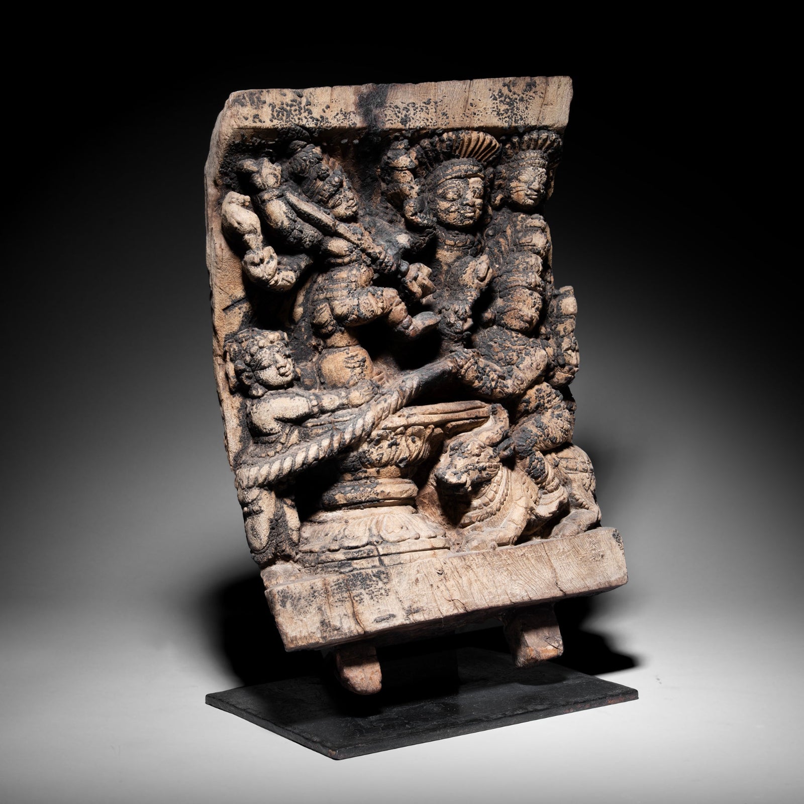 Carved Nandi Bull Chariot Panel From Tamil Nadu - 19thC