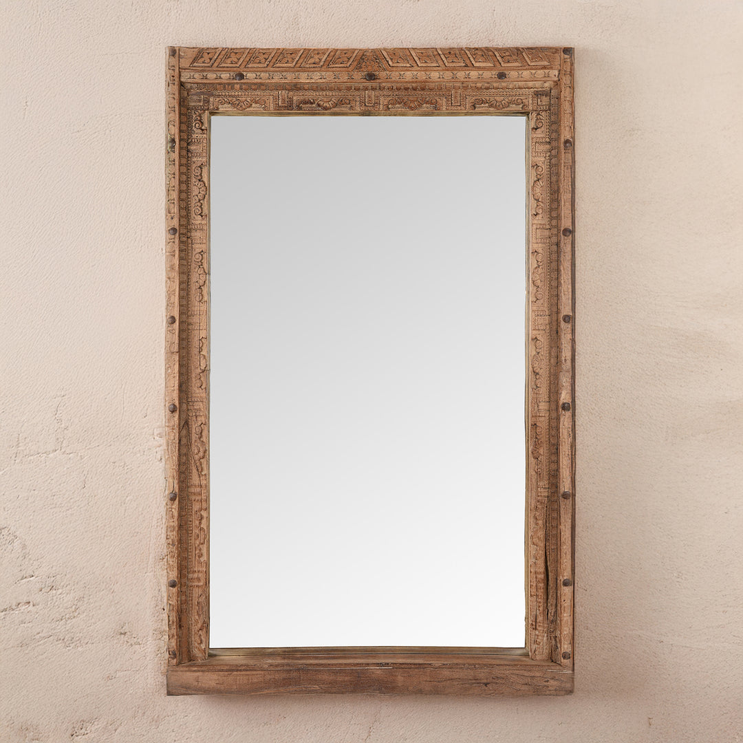 Antique Carved Teak Door Mirror From Nagaur | Indigo Antiques