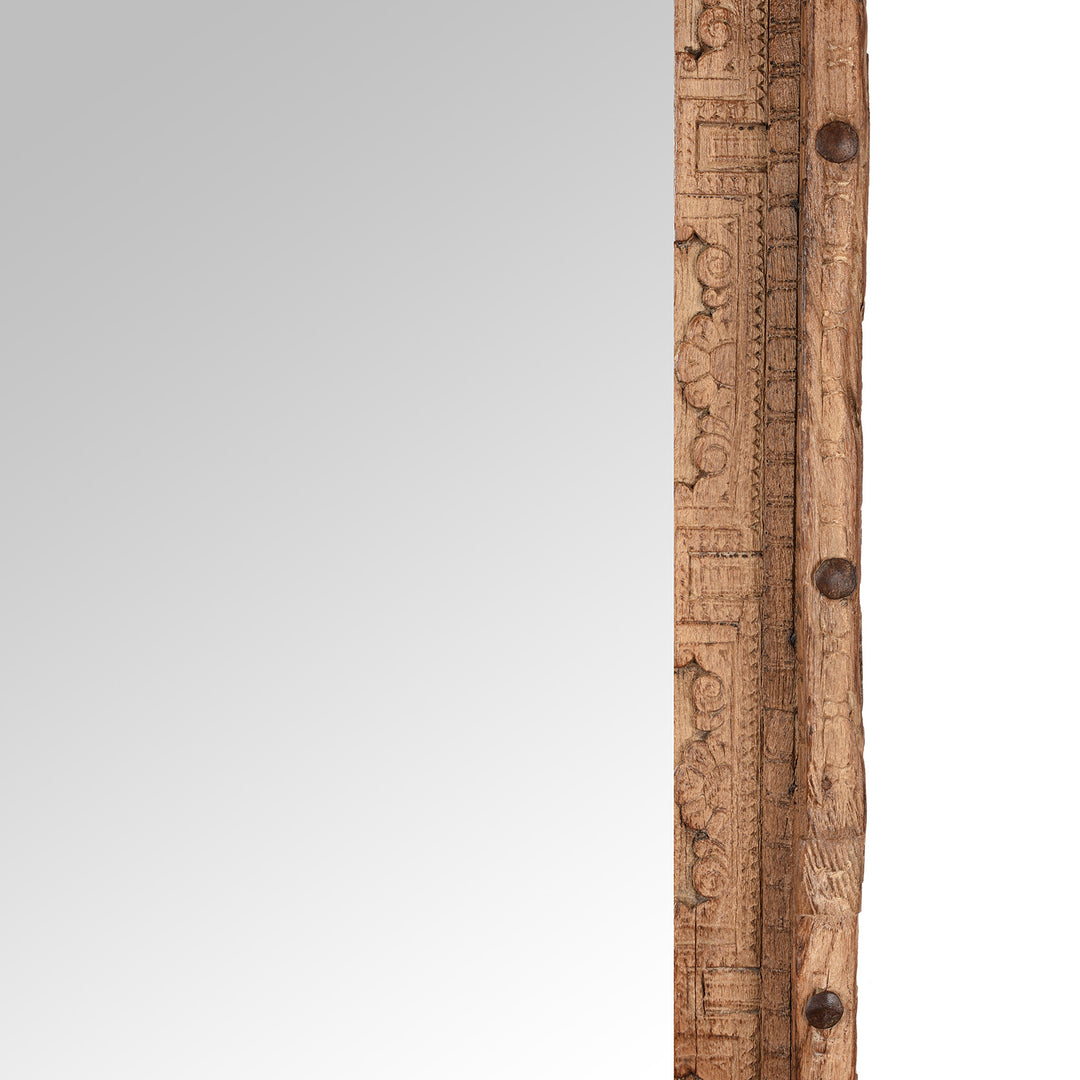 Frame Detail from Antique Carved Teak Door Mirror From Nagaur | Indigo Antiques