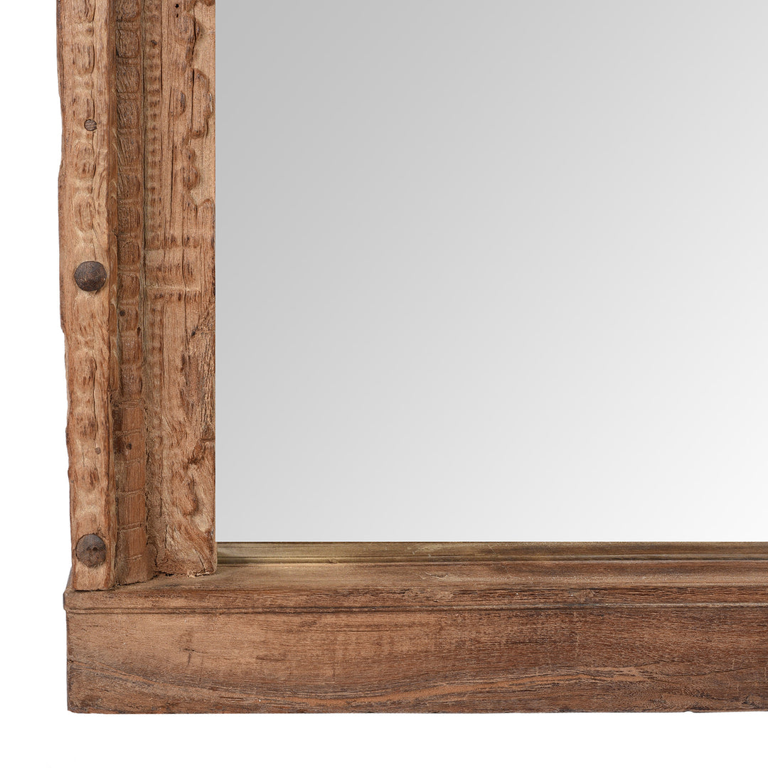 Bottom Corner Detail From Antique Carved Teak Door Mirror From Nagaur | Indigo Antiques