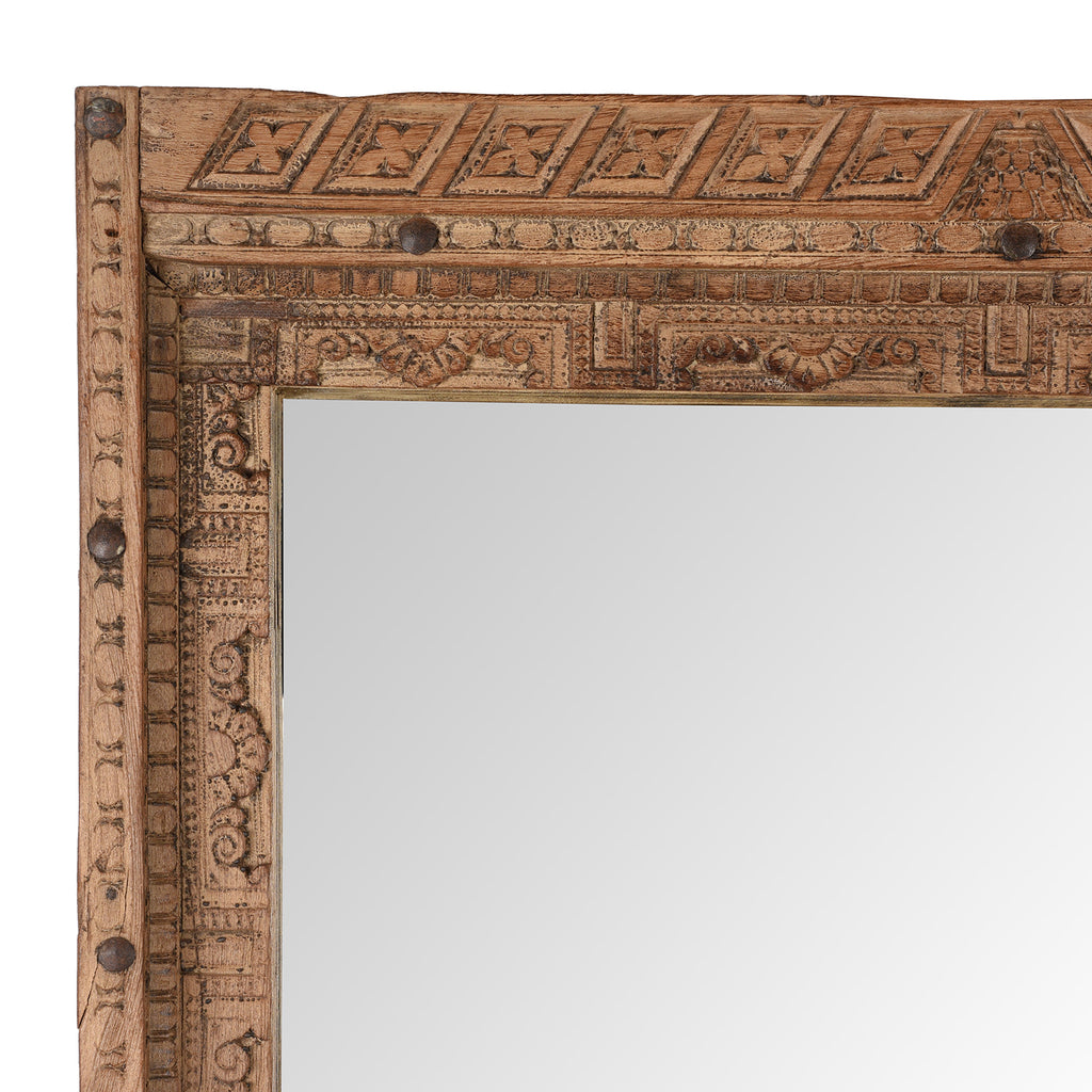 Carved Teak Door Mirror From Nagaur - 19th Century