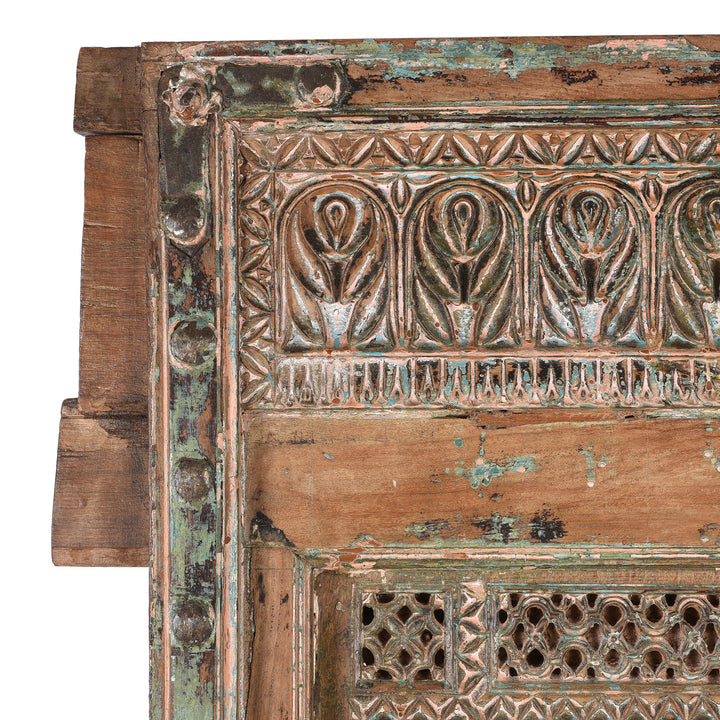 Carving Detail From Antique Teak Tiwalia Shrine Mirror From Bikaner | Indigo Antiques